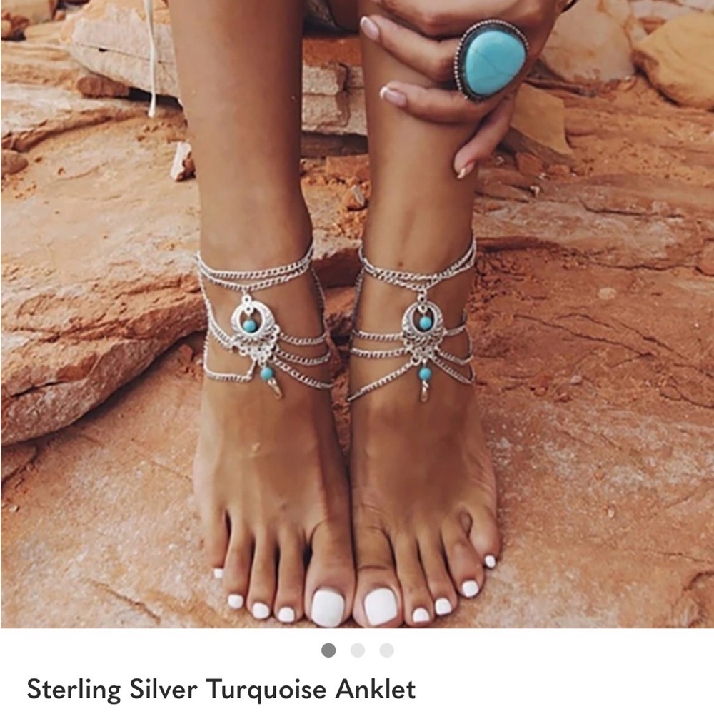 Turquoise and Silver Anklet Set PRIVATE LISTING